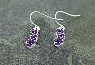 Purple Poppy triple drop earring
