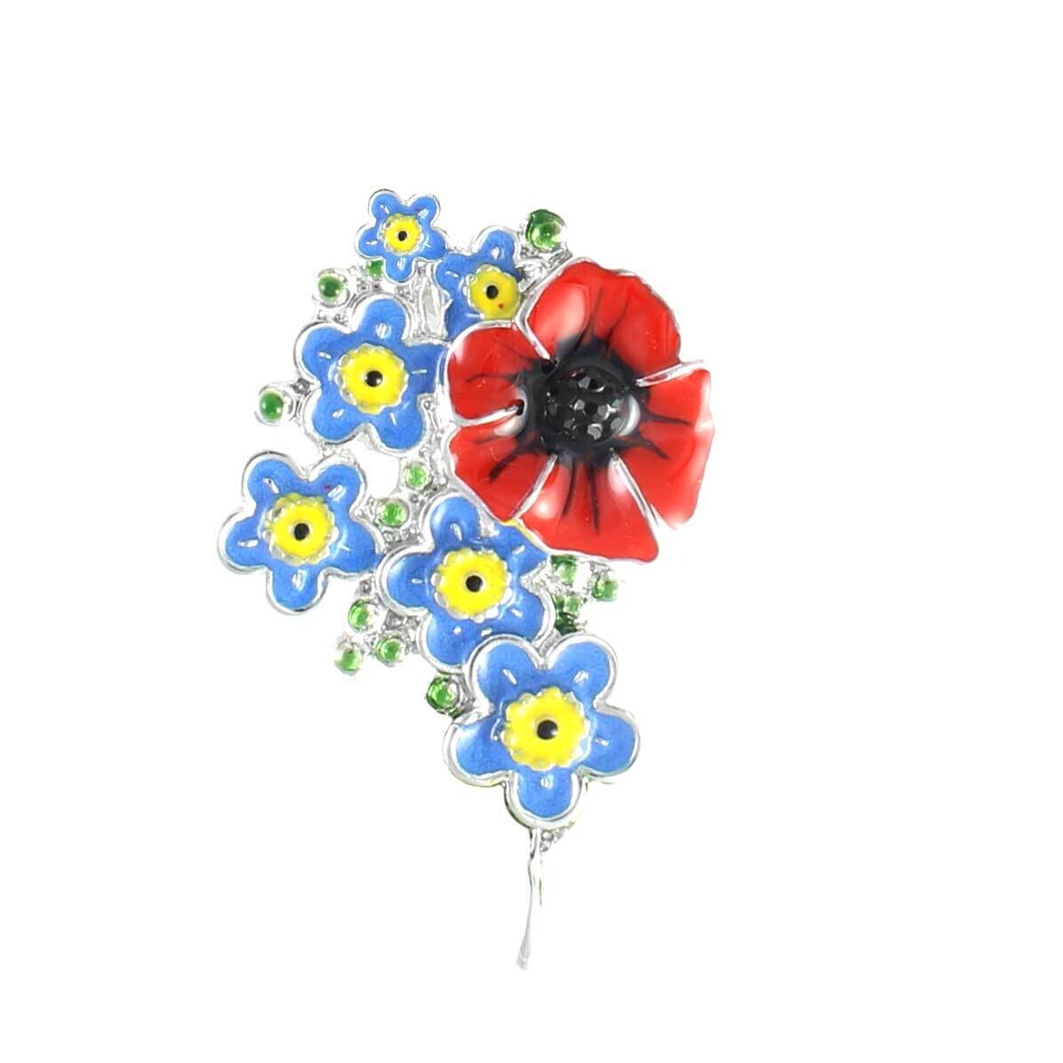 Forget  Me Not & Poppy Brooch