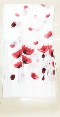 Scarf Poppy Watercolour - White/Red