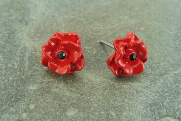 Red Ceramic Poppy Stud Earring