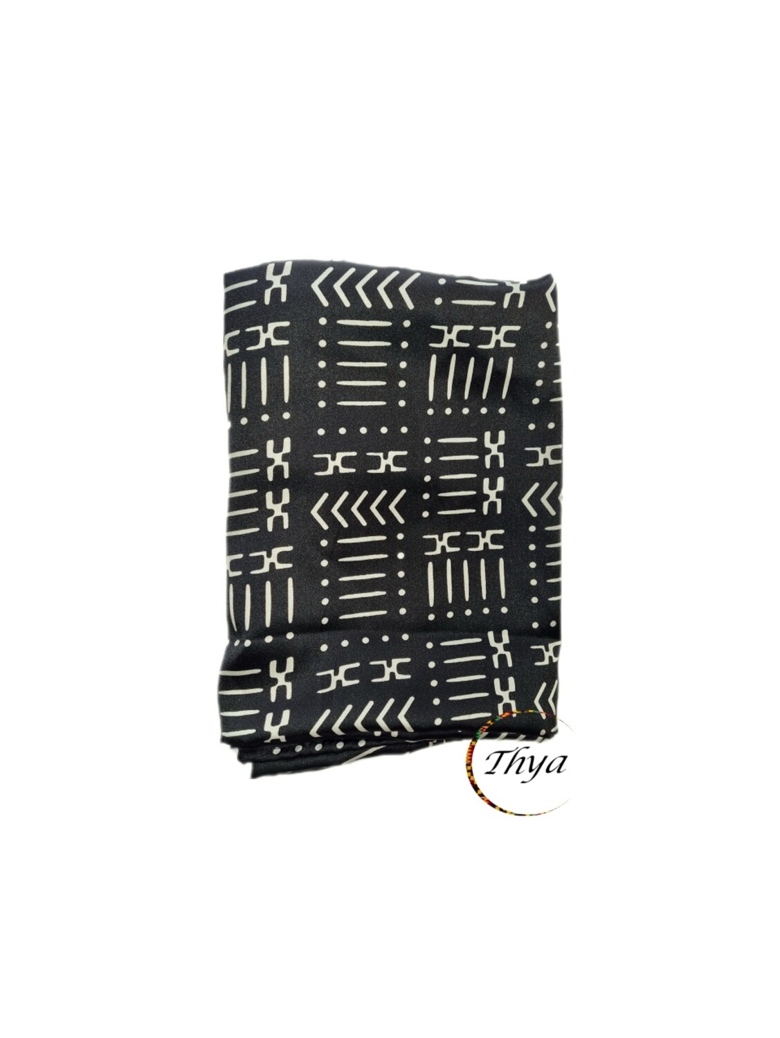 Foulard satiné motif Bogolan Thya, Coloris: Noir