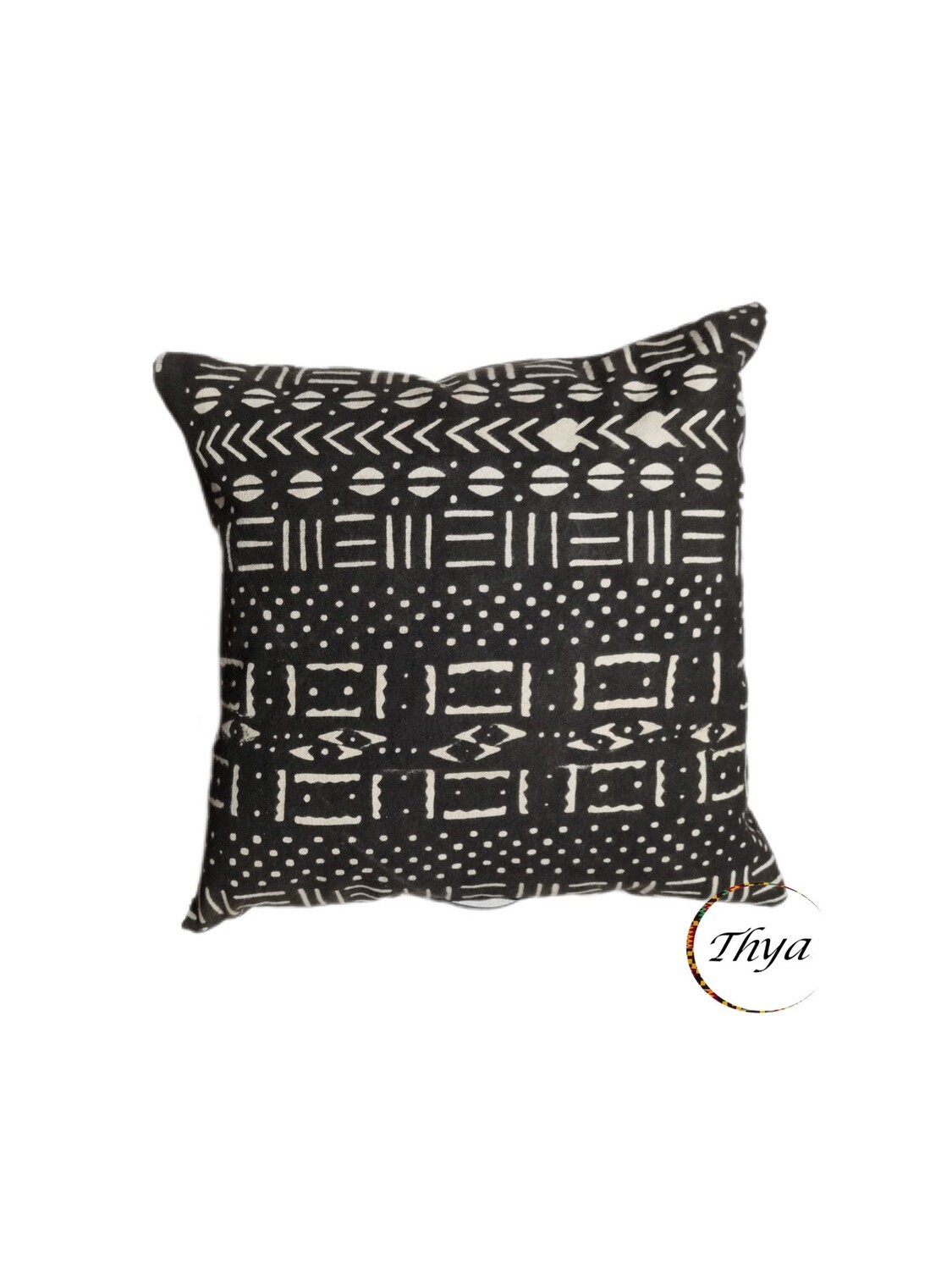 Coussin Bogolan Thya, Couleur: Noir