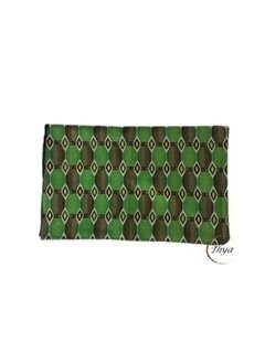 Foulard wax doublé satin motif Bogolan Thya rectangle, Couleur: Vert