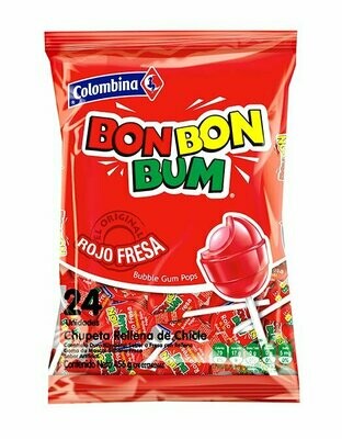 Chupeta Bom Bom Bum Fresa Paq 24 Und 480gr