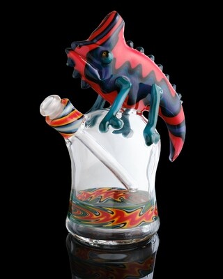 Aztec/Fire/Ice w/ Aqua Azul Limbs Chameleon on Wig Wag Rig by Willy That Glass Guy
