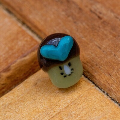 Tiny Flat Kiwi Pearl w/ Turquoise Heart by Sakibomb