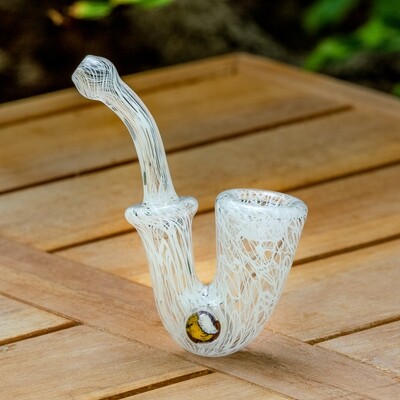White Fully Worked Sherlock Dry Pipe (with milli) by Snoopy Glass
