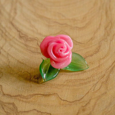 Pink Rose w/ Green Leaves Pendant (C) by Sakibomb 