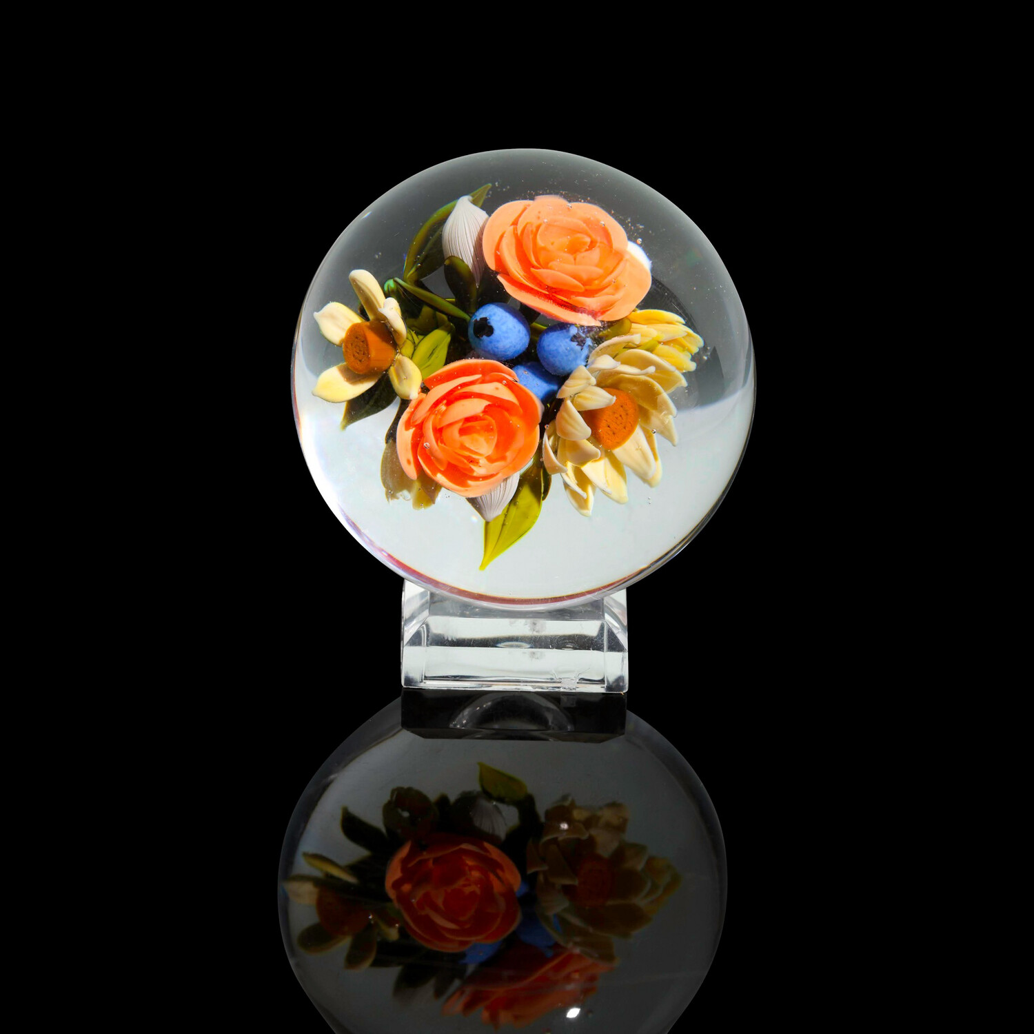 Encased Flower Bouquet Paperweight by Akihiro Glass