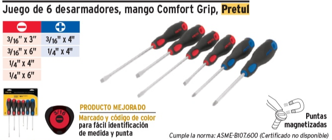 Juego de 6 desarmadores, mango Comfort Grip