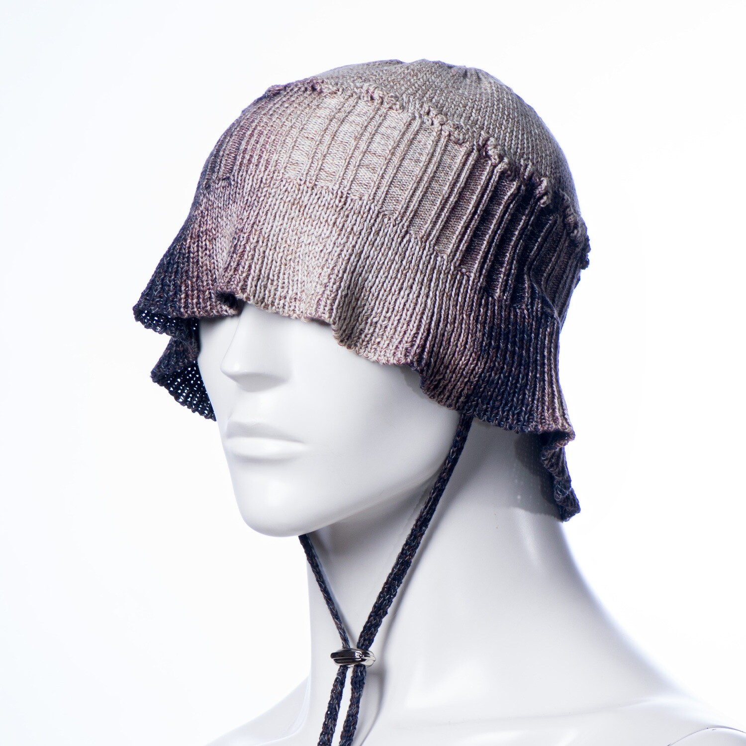 Distressed Knitted Flop Hat with Nickel Hardwared Lanyard