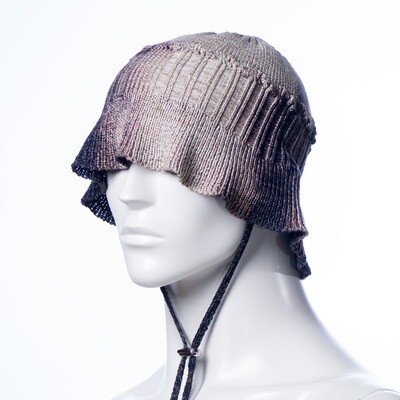 Distressed Knitted Flop Hat with Nickel Hardwared Lanyard