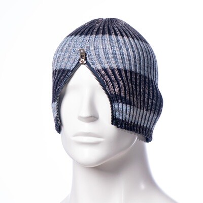 Zippered Distressed Ribbed Skull with Embroidered Logo