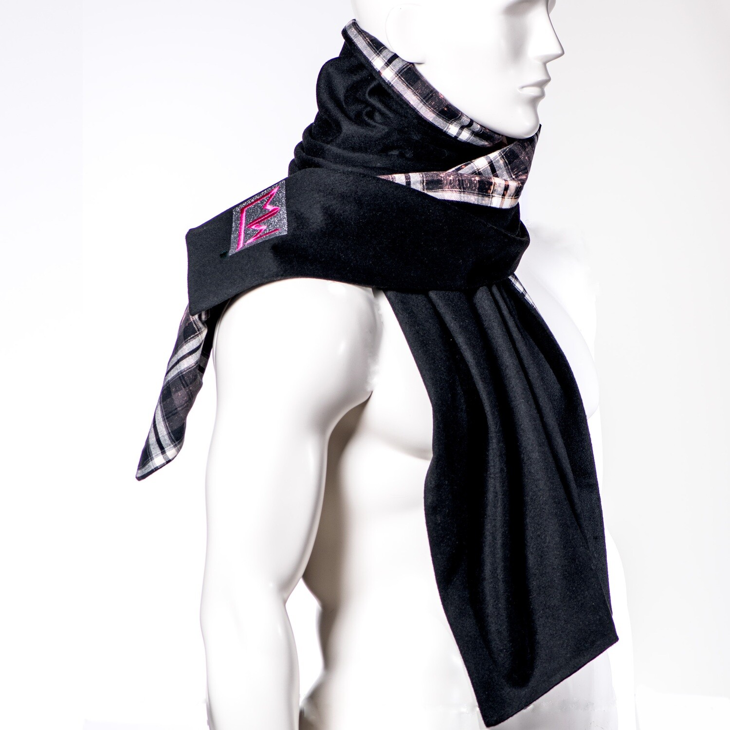 Wrap of Cashmere and Wool with Distressed Plaid Flannel Inner topped with our Embroidered Logo