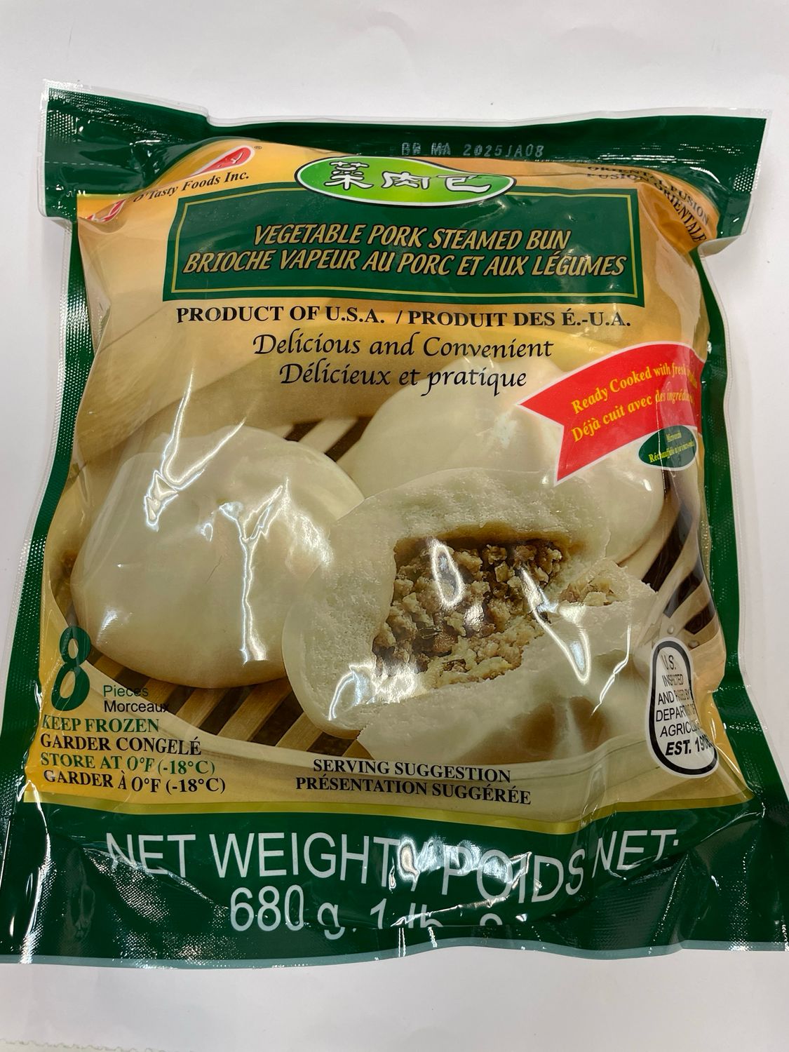 O&#39;Tasty Steamed Buns Vegetable Pork 8 pack