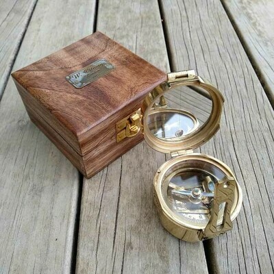 Brass Compass In Timber Box -  Brunton