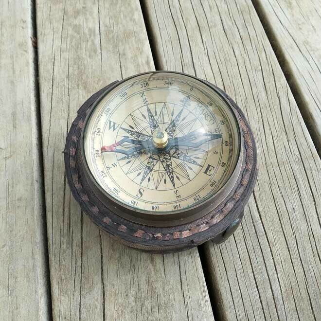 Brass Compass In Leather Case