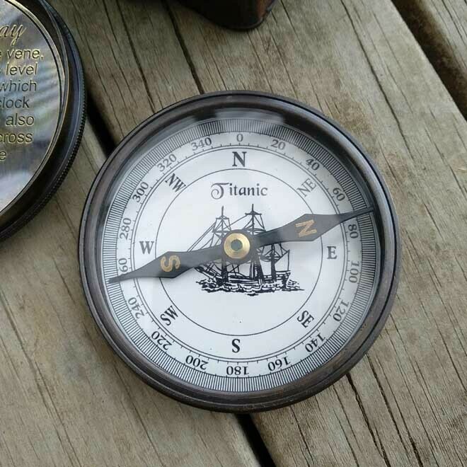 Brass Compass With Sundial In Leather Case