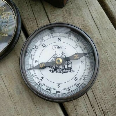Brass Compass With Sundial In Leather Case