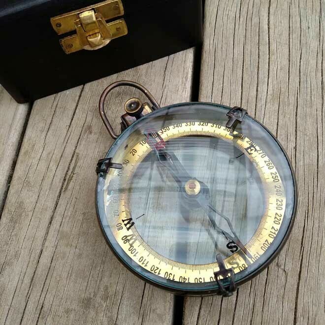 Brass Map Reader Compass/Timber Box