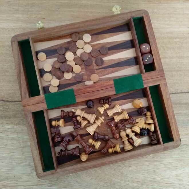 Timber Games Set - Chess, Checkers &amp; B/Gammon
