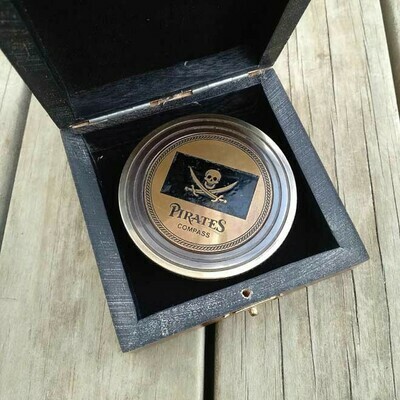 Brass Compass In Timber Box -  Pirate
