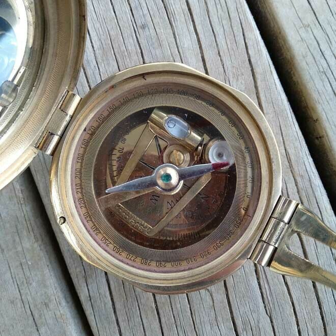Brass Compass In Timber Box - Brunton