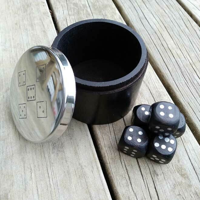 Black Timber Box Rnd 5x Dice