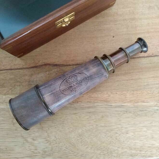 Lg Brass Telescope In Timber Box
