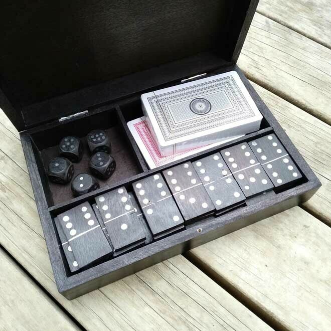 Black Timber Box -  Domino/Dice/Cards x2