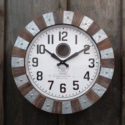 Timber/Galvanized Metal Clock Rnd