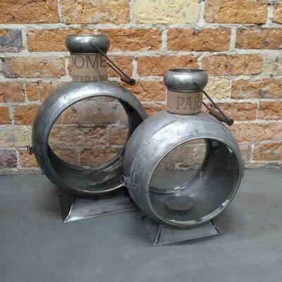 Iron Porthole Lantern - Antiqued Silver