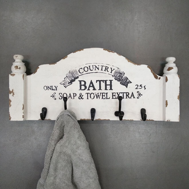 Wooden Bath Hanger - Distressed White