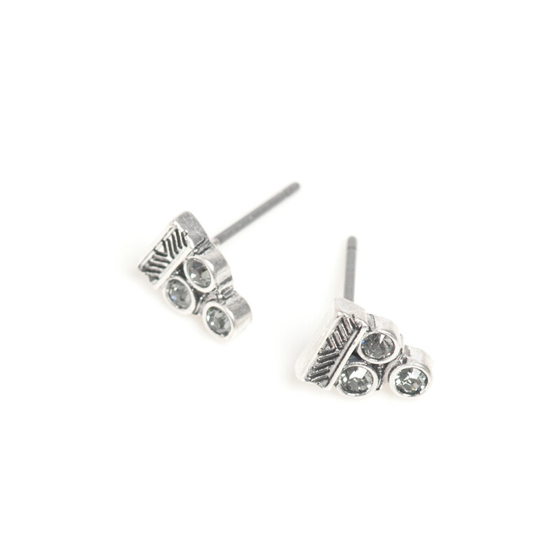 Triangle Crystal Earrings - Silver
