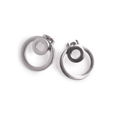 Double Circle Earrings - Steel Silver