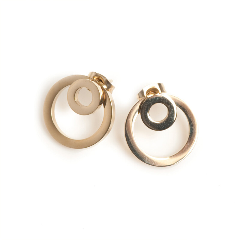 Double Circle Earrings - Steel Gold