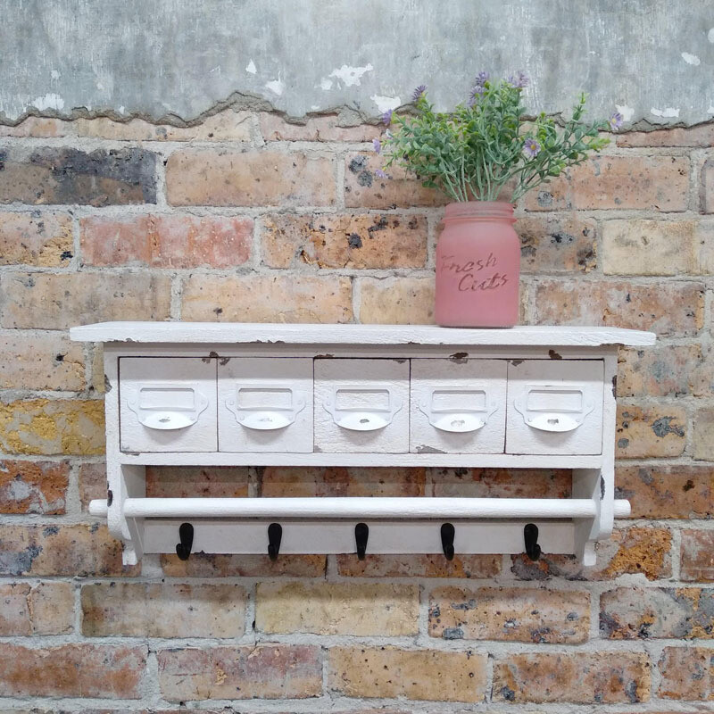 Towel Rack/Drawers - Distressed White