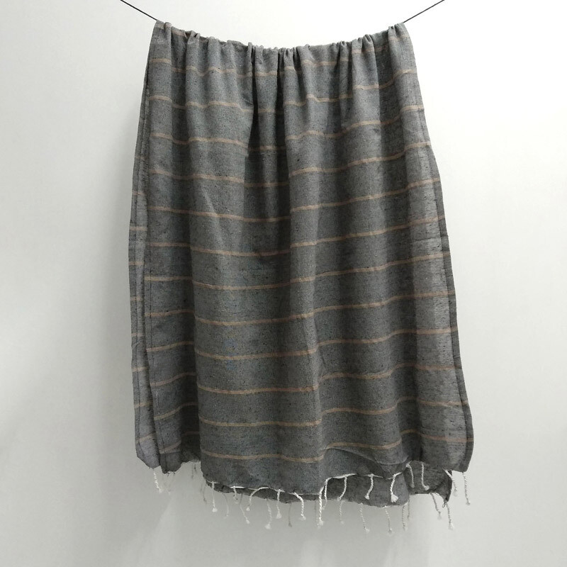 100% Cotton Towel - Grey / Brown Stripe