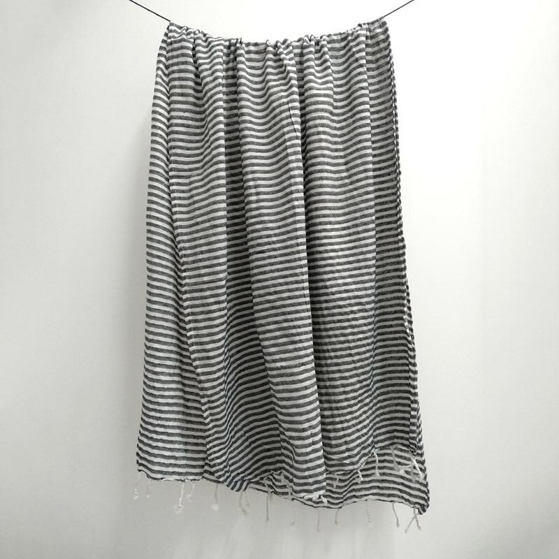 100% Cotton Towel - Grey / White Stripe