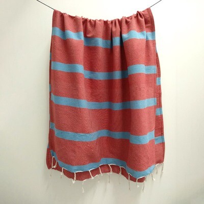 100% Cotton Towel - Red / Blue Stripe