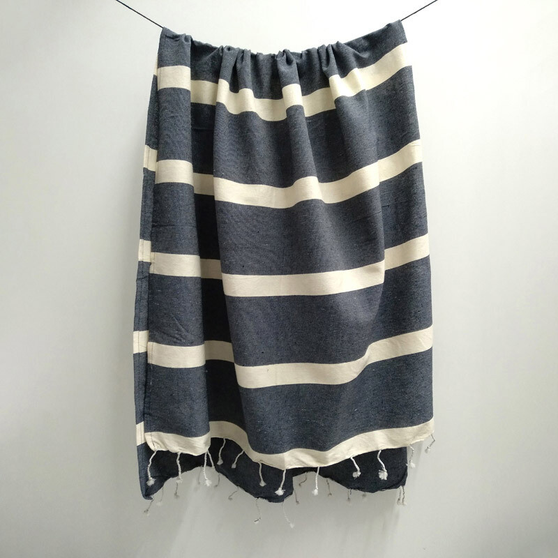 100% Cotton Towel - Navy / Cream Stripe