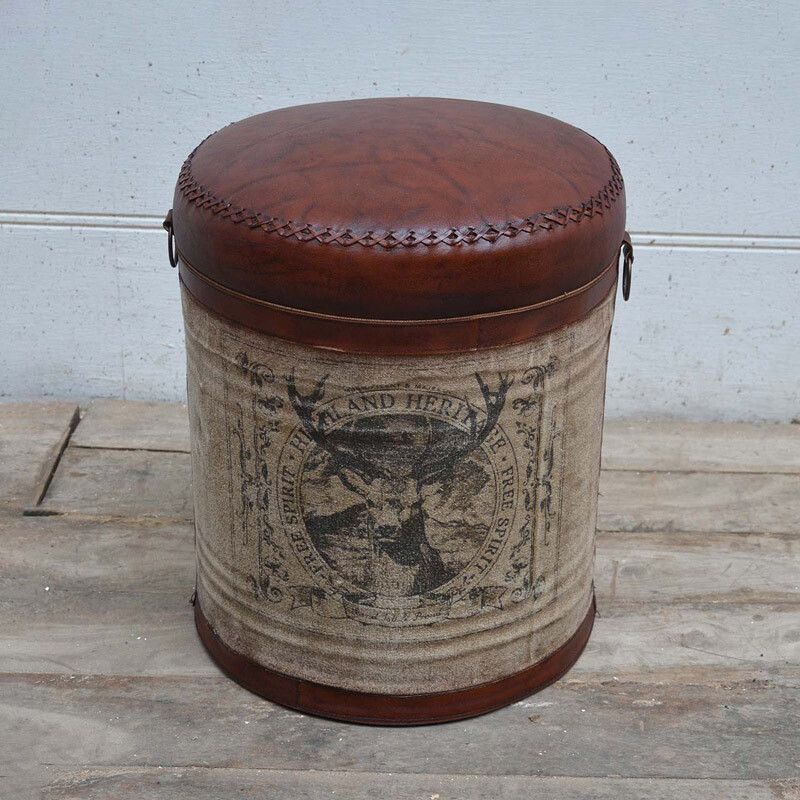 Iron/Canvas/Leather Stool - Stag
