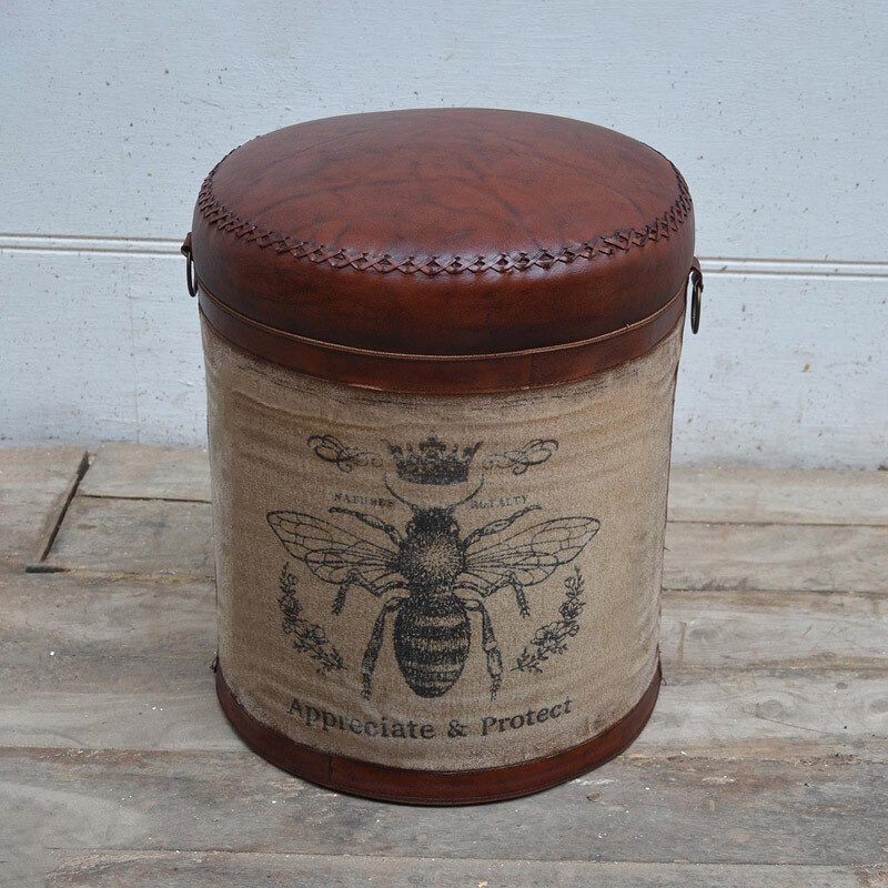 Iron/Canvas/Leather Stool - Bee