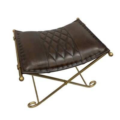 Logan Folding Stool - Gold/Stitched Leather