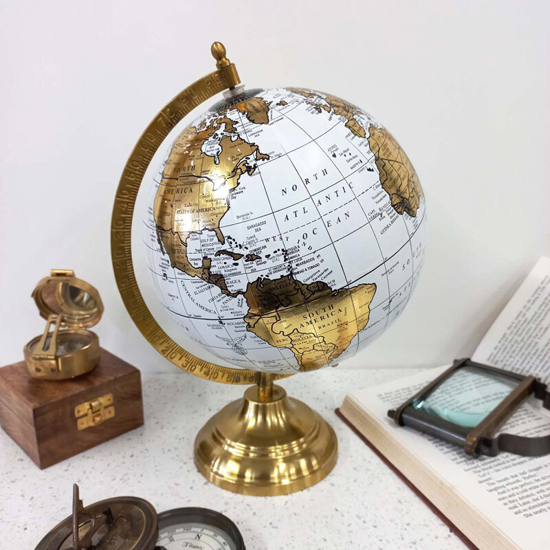 Medium Globe - Gold/White Map