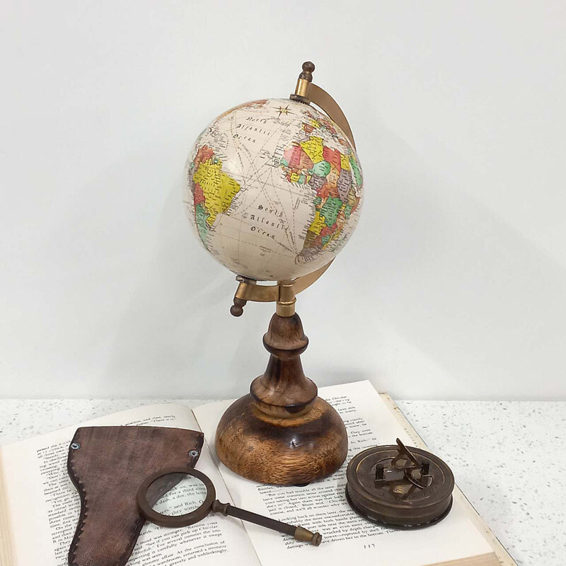 XS Globe on Timber Base - Vintage Map