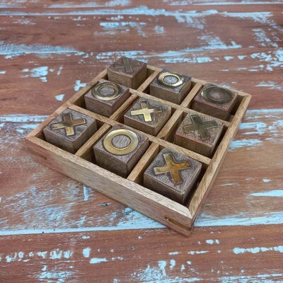 Large Timber Naughts & Crosses - Brass Inlay