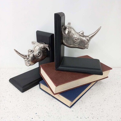 Rhinoceros Bookends - Aluminium on Black Board