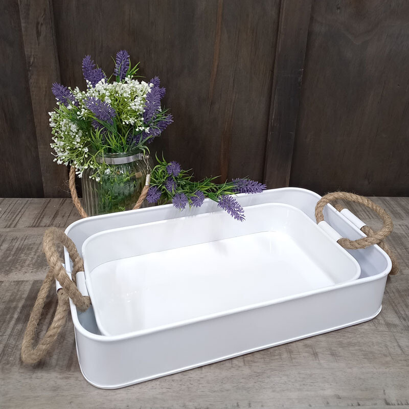 Rect Tray Sm White/Rope