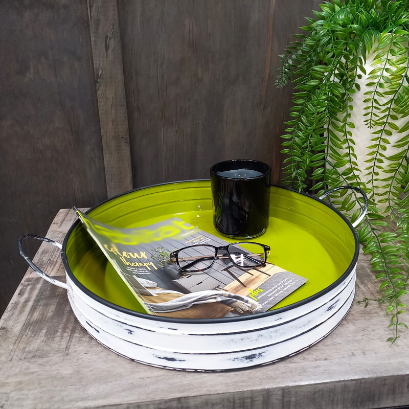 Rnd Tray White/Lime Enamel